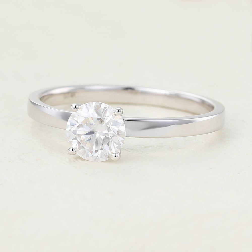 0.88 CT Round Shaped Moissanite Engagement Ring In Solitaire Design