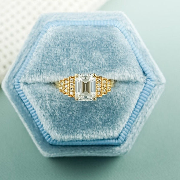 2.0 CT Emerald Cluster Moissanite Engagement Ring