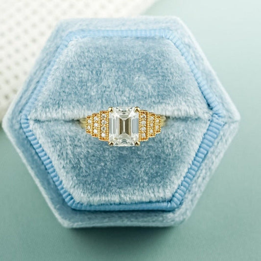 2.0 CT Emerald Cluster Moissanite Engagement Ring