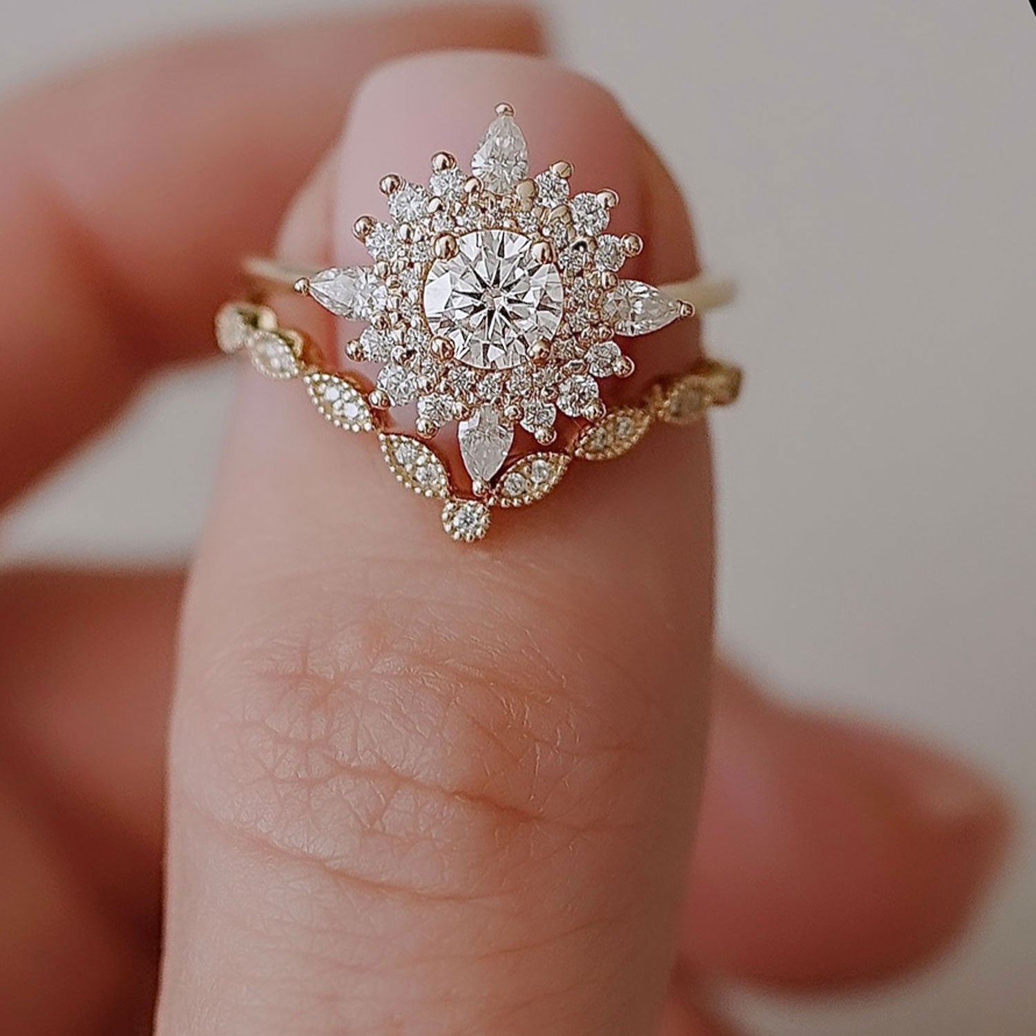 0.50 CT Round Moissanite Cluster Engagement Ring - farrellouise