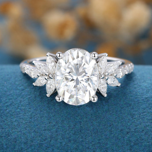 1.91 CT Oval Cluster Moissanite Engagement Ring