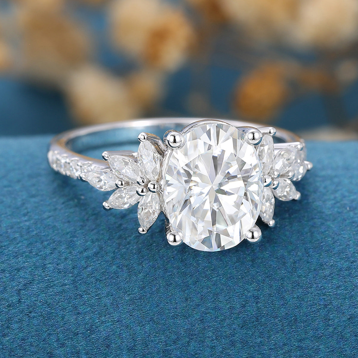 1.91 CT Oval Cluster Moissanite Engagement Ring