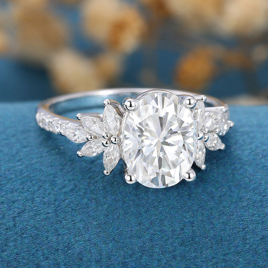 1.91 CT Oval Cluster Moissanite Engagement Ring