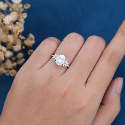 1.91 CT Oval Cluster Moissanite Engagement Ring