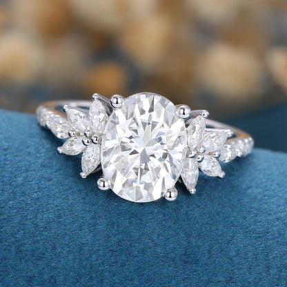 1.91 CT Oval Cluster Moissanite Engagement Ring