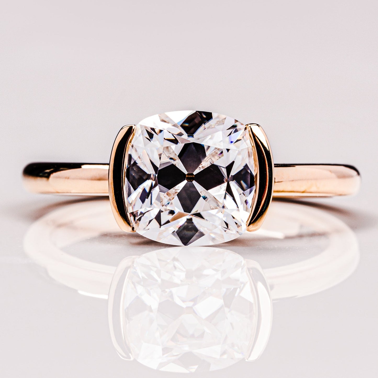 2.54 CT Cushion Solitaire & Half Bezel Moissanite Engagement Ring