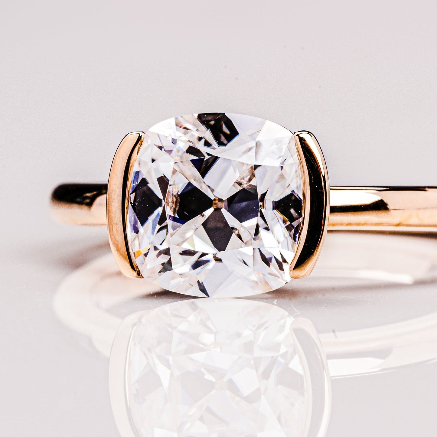 2.54 CT Cushion Solitaire & Half Bezel Moissanite Engagement Ring