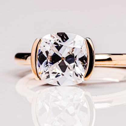 2.54 CT Cushion Solitaire & Half Bezel Moissanite Engagement Ring