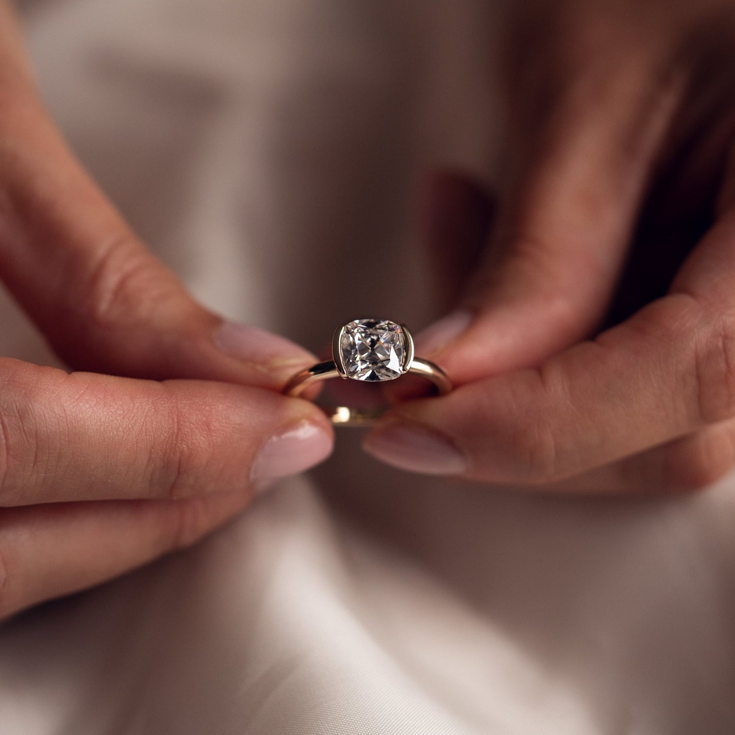 2.54 CT Cushion Solitaire & Half Bezel Moissanite Engagement Ring