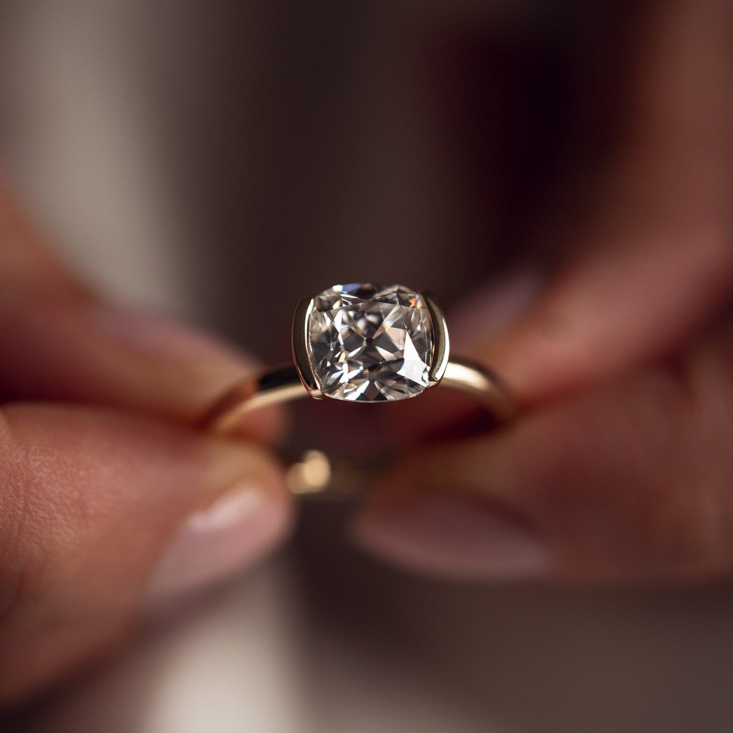 2.54 CT Cushion Solitaire & Half Bezel Moissanite Engagement Ring