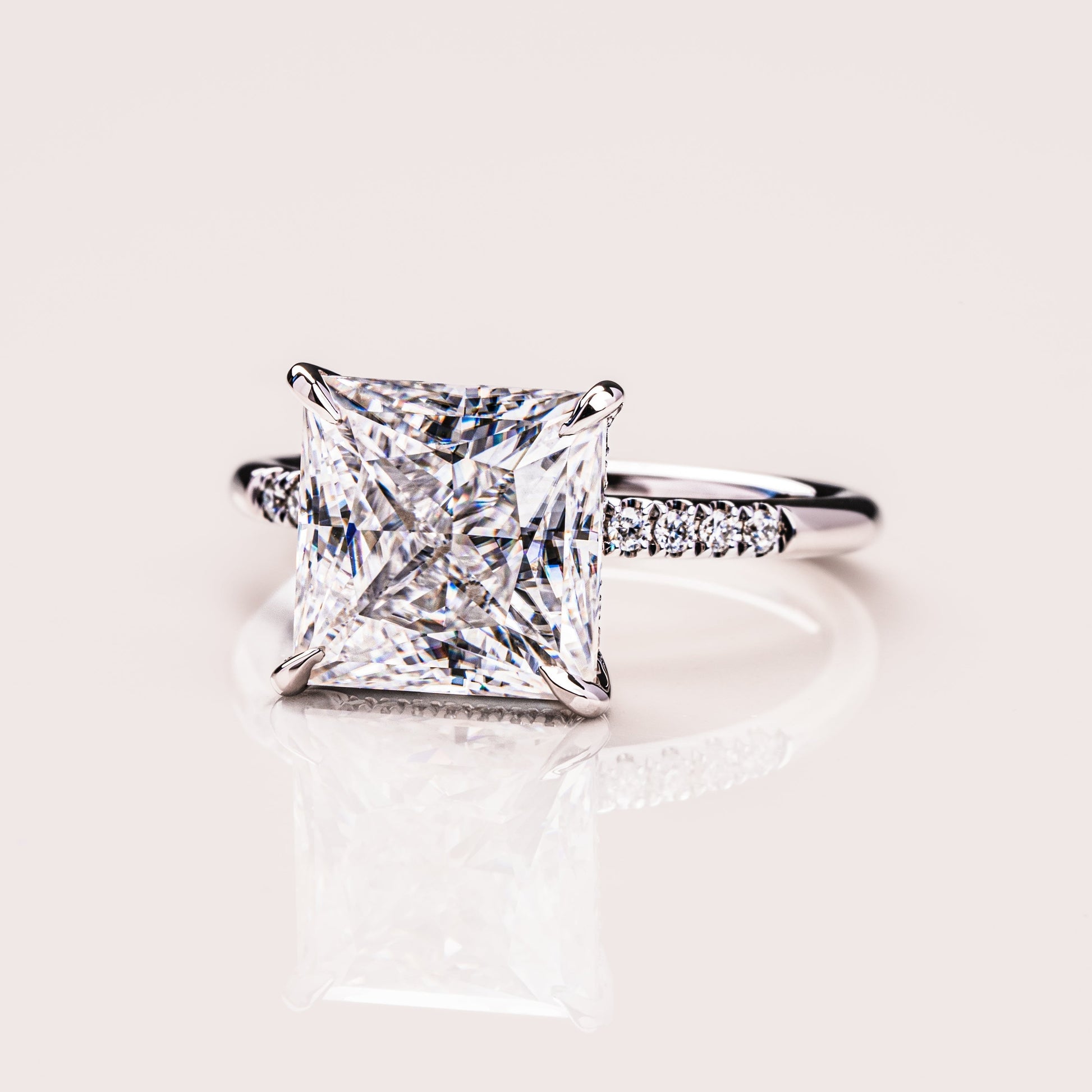 2.87 CT Princess Hidden Halo &  Pave Moissanite Engagement Ring