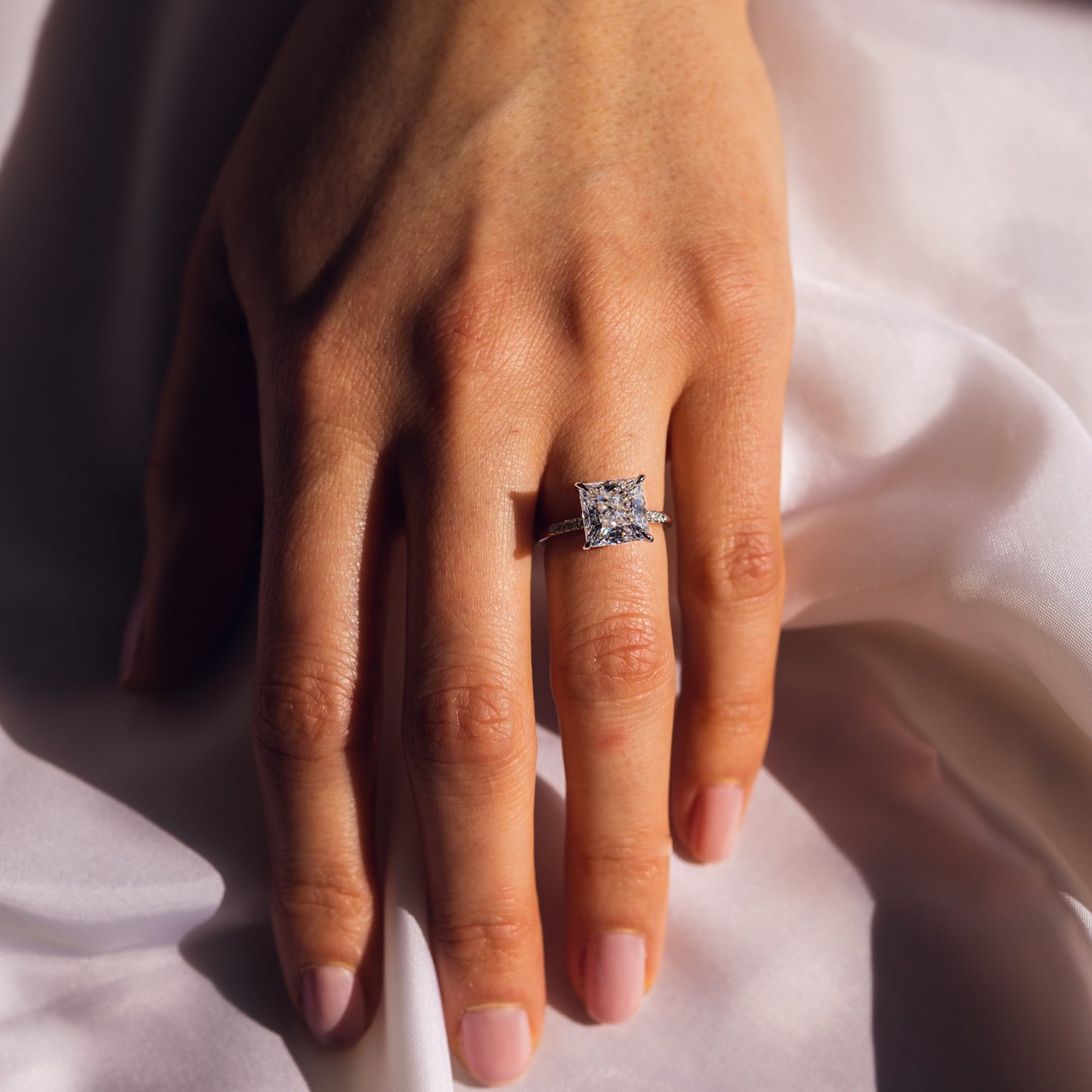 2.87 CT Princess Hidden Halo &  Pave Moissanite Engagement Ring