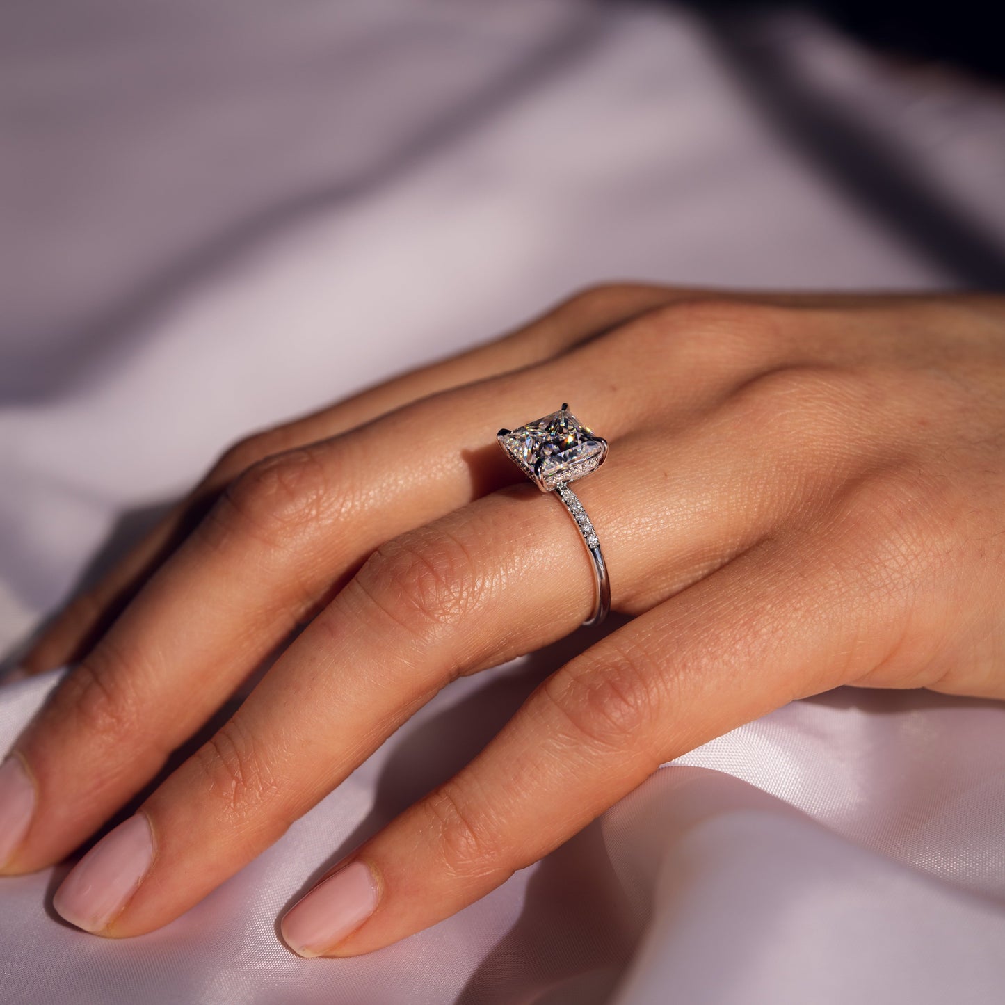 2.87 CT Princess Hidden Halo &  Pave Moissanite Engagement Ring