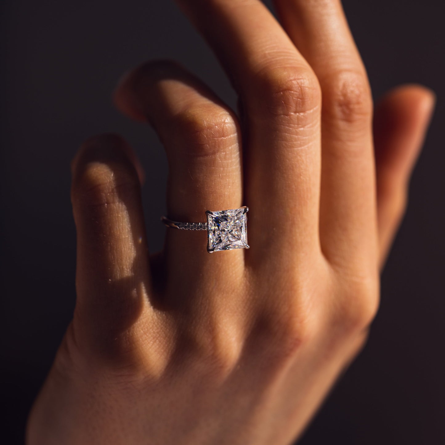 2.87 CT Princess Hidden Halo &  Pave Moissanite Engagement Ring