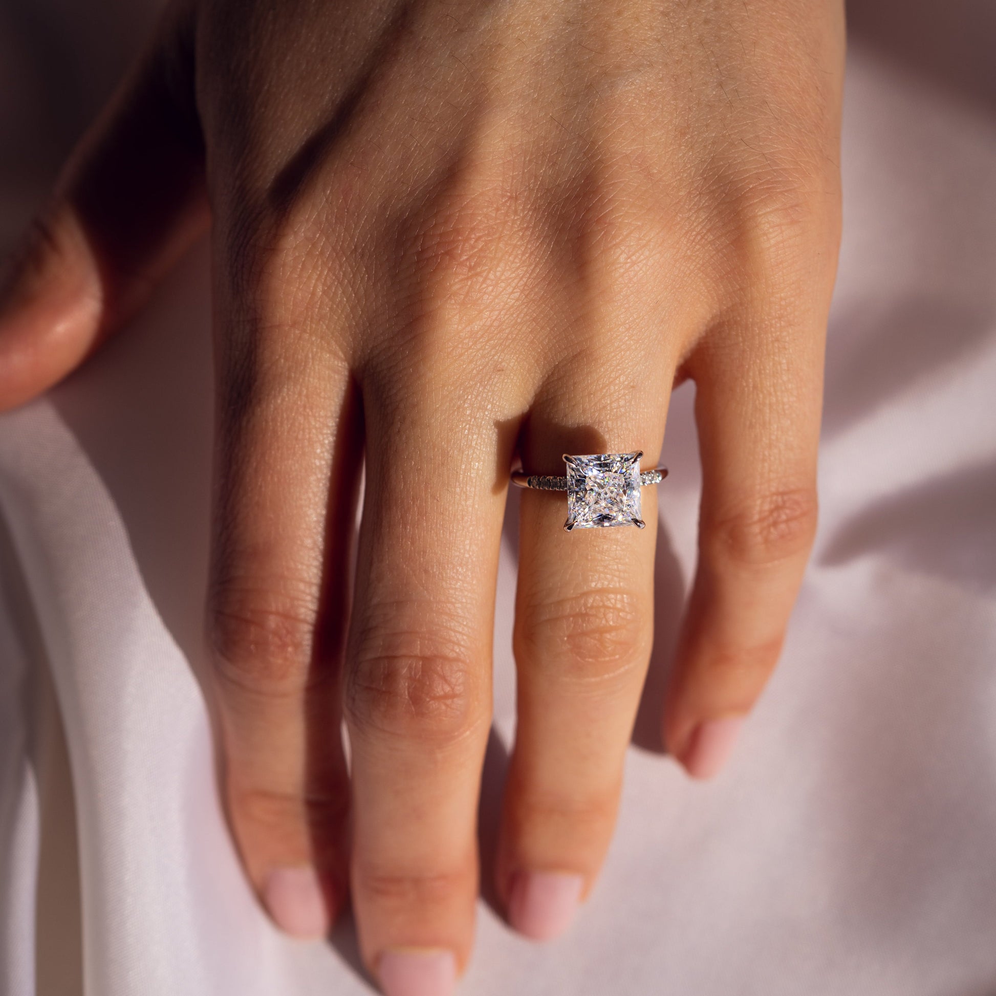 2.87 CT Princess Hidden Halo &  Pave Moissanite Engagement Ring