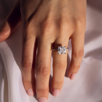 2.87 CT Princess Hidden Halo &  Pave Moissanite Engagement Ring