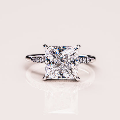 2.87 CT Princess Hidden Halo &  Pave Moissanite Engagement Ring