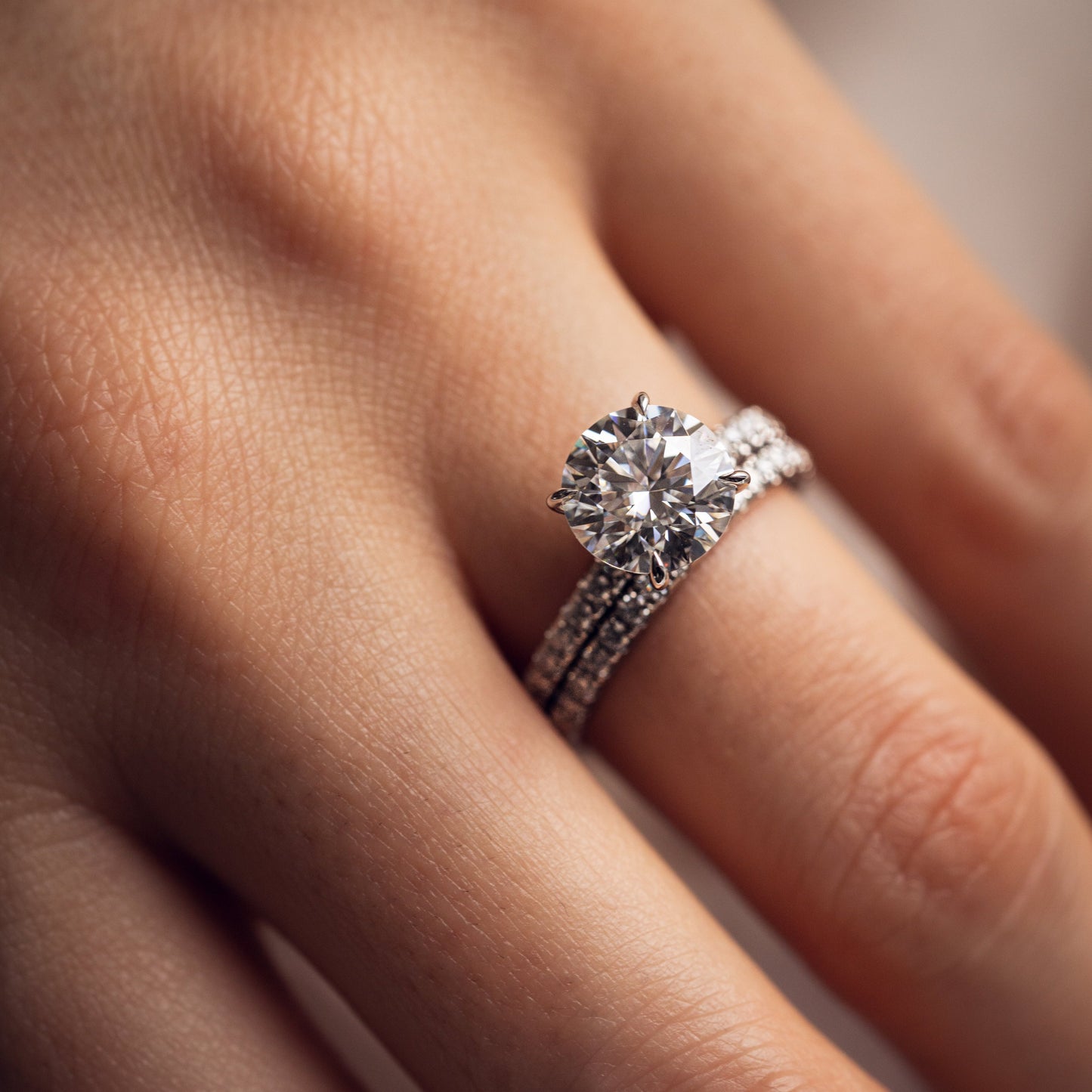 1.9 CT Round Pave  Moissanite Engagement Ring
