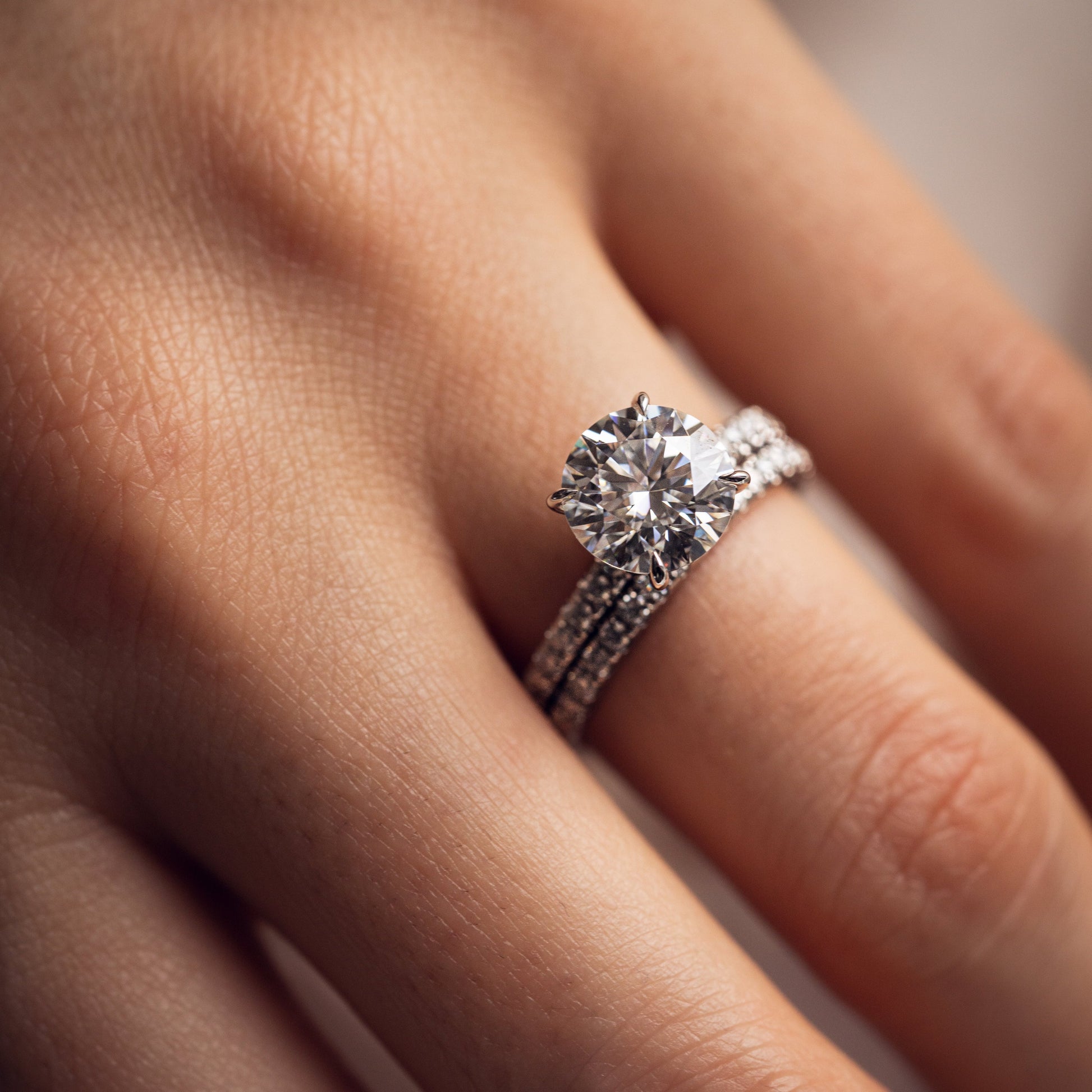 1.9 CT Round Pave  Moissanite Engagement Ring
