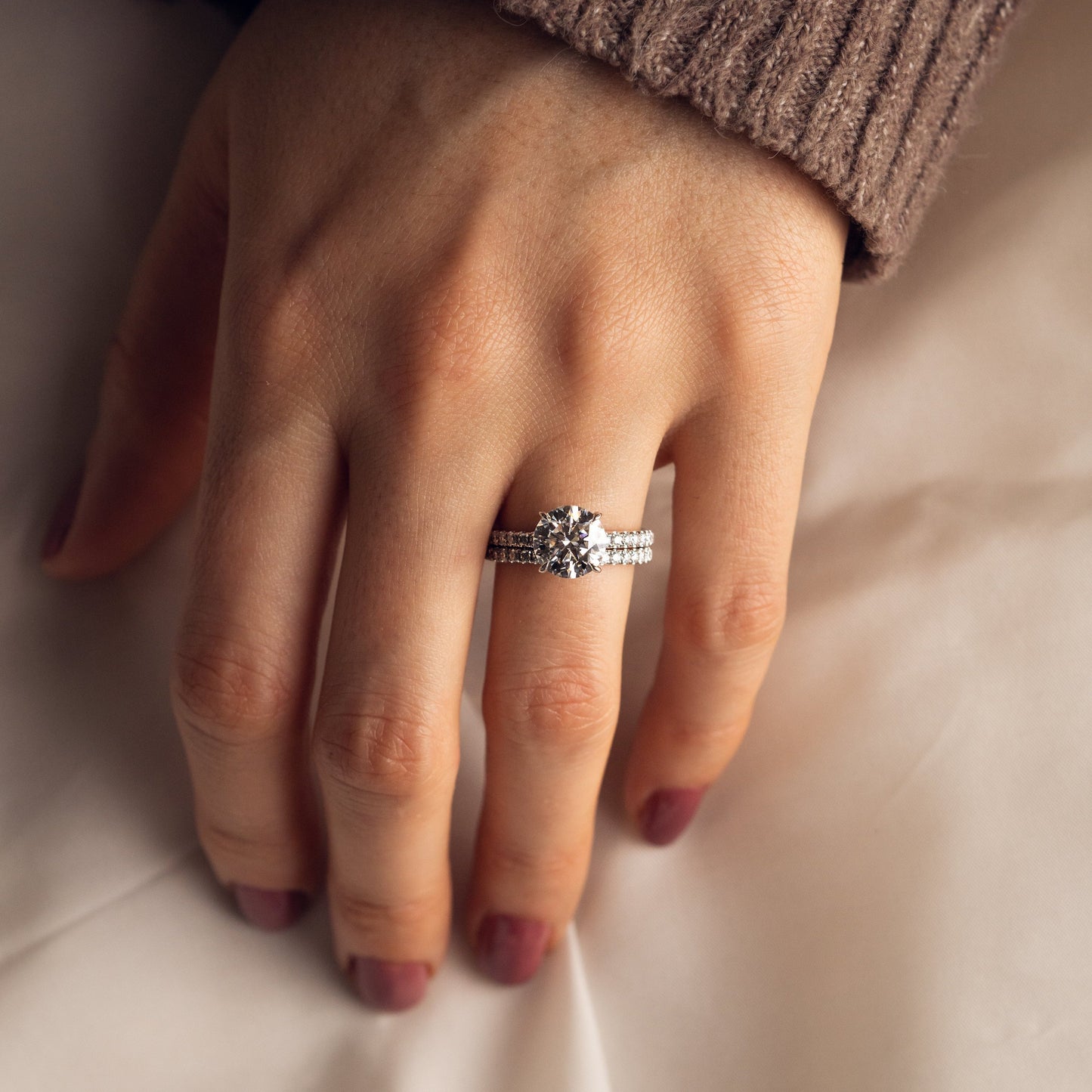 1.9 CT Round Pave  Moissanite Engagement Ring