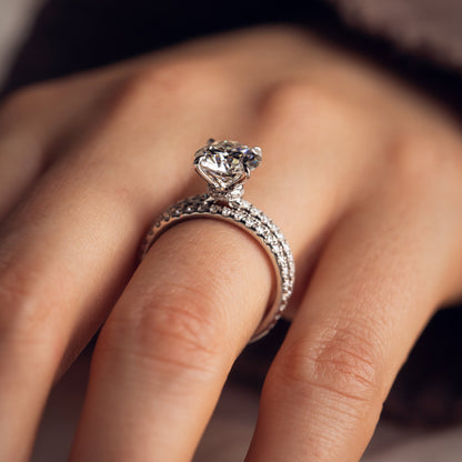 1.9 CT Round Pave  Moissanite Engagement Ring