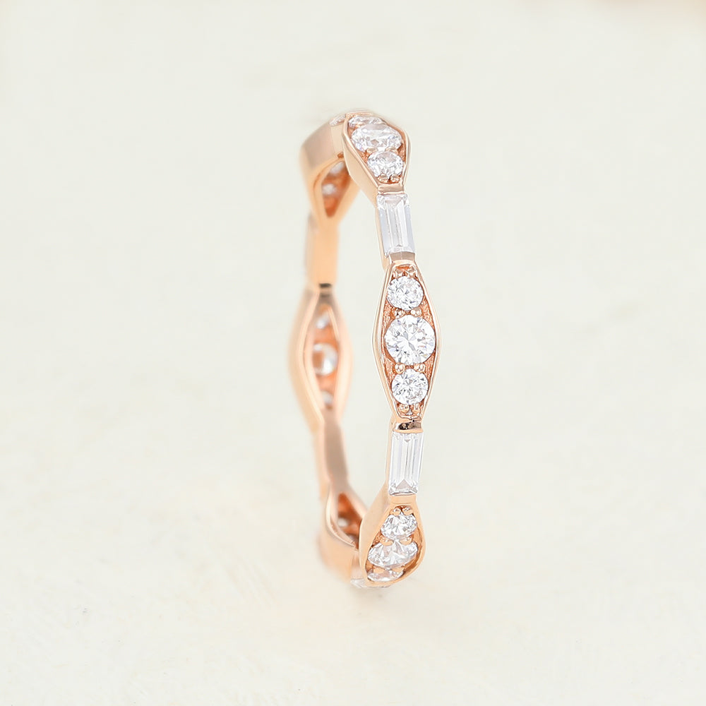 0.72 TCW Baguette & Round Full Eternity Moissanite Wedding Band