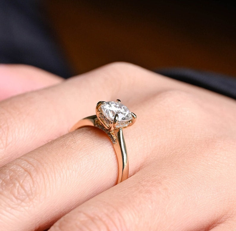 2.0 CT Round Hidden Halo Moissanite Engagement Ring