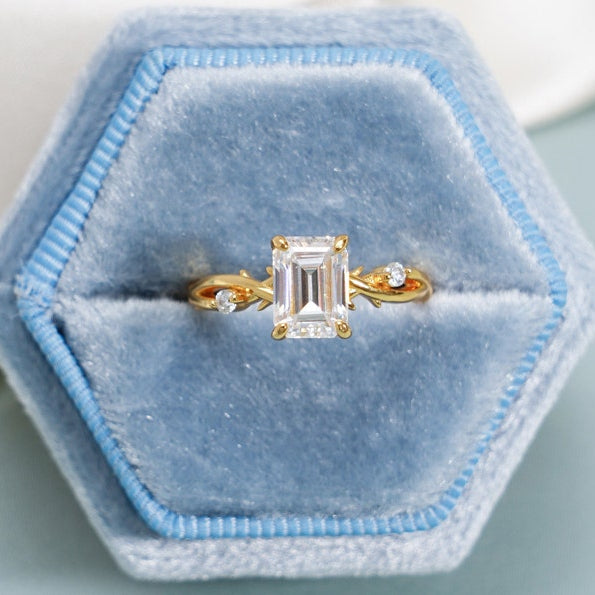 2.0 CT Emerald Twisted Pave Moissanite Engagement Ring
