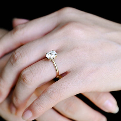 2.0 CT Oval Hidden Halo Moissanite Engagement Ring