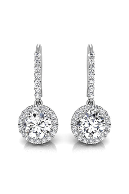 1.29 TCW Round Cut Halo Drop Moissanite Earrings