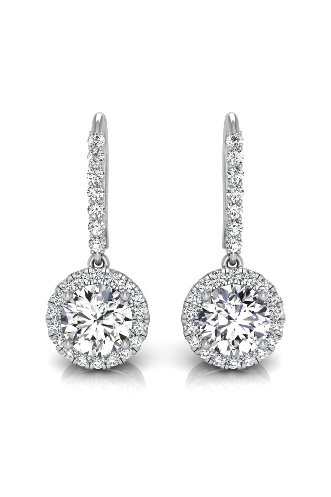 1.29 TCW Round Cut Halo Drop Moissanite Earrings