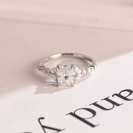 2.0 CT Radiant Pave Moissanite Engagement Ring