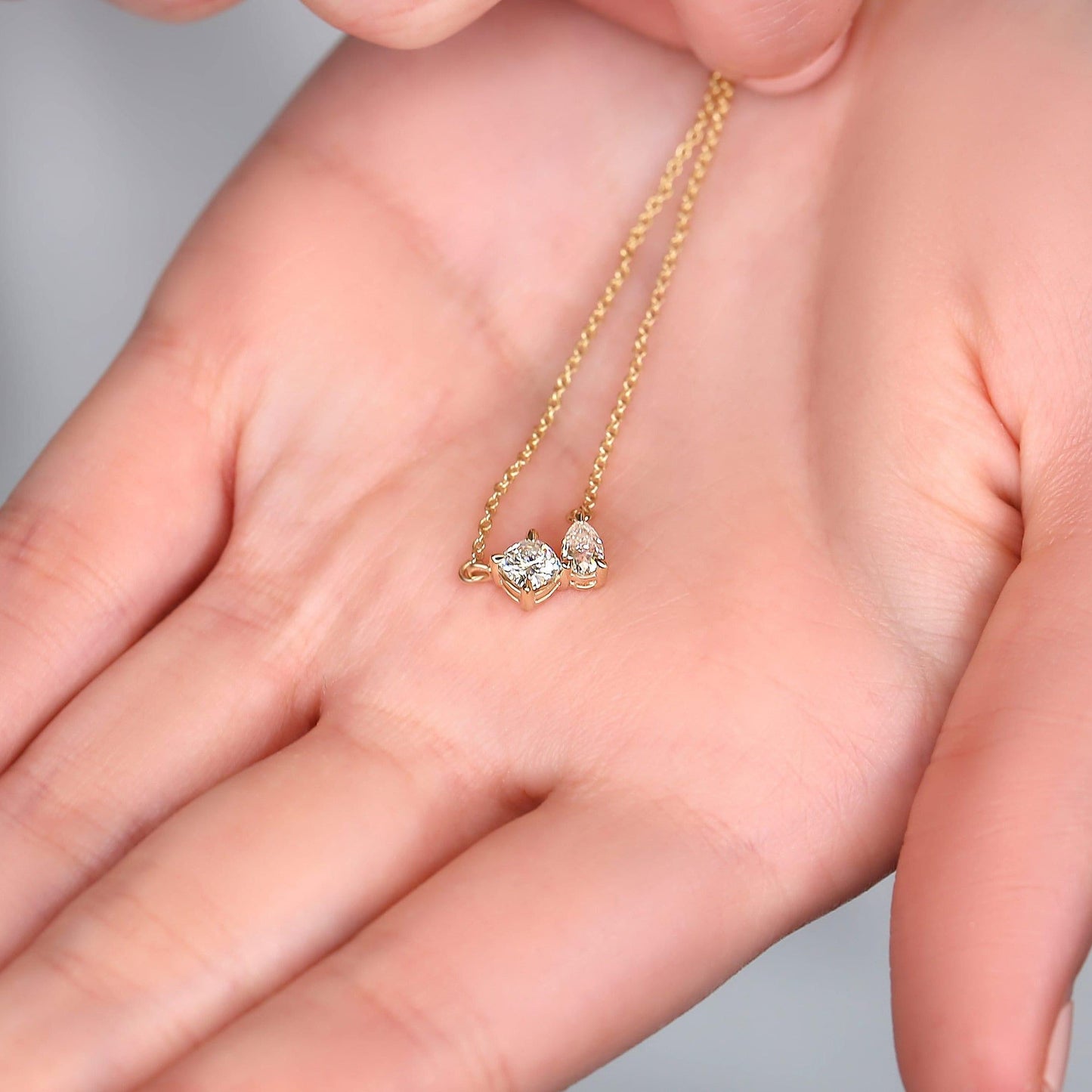 0.5 TCW Round & Pear Moissanite Two Stone Necklace