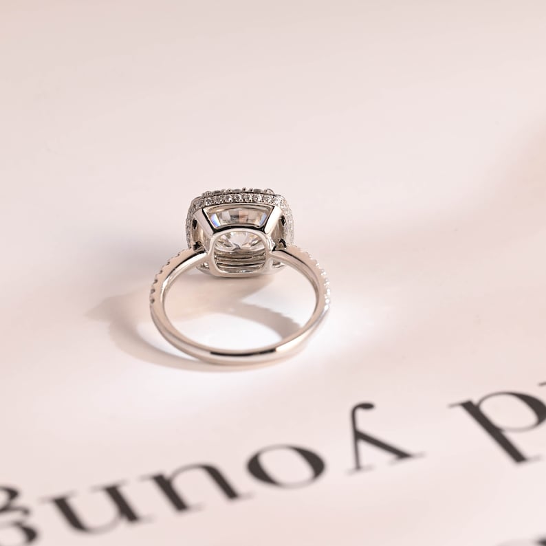 2.0 CT Cushion Pave & Halo Moissanite Engagement Ring