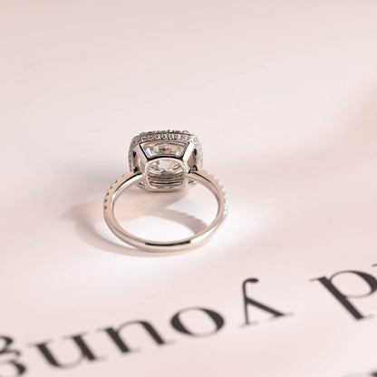 2.0 CT Cushion Pave & Halo Moissanite Engagement Ring