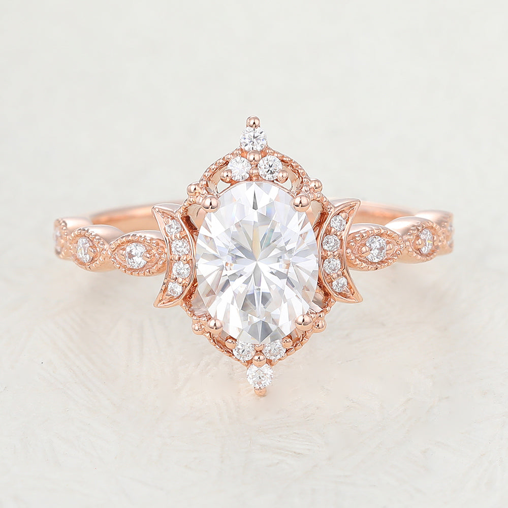 1.33 CT Oval Vintage Cluster & Pave Moissanite Engagement Ring