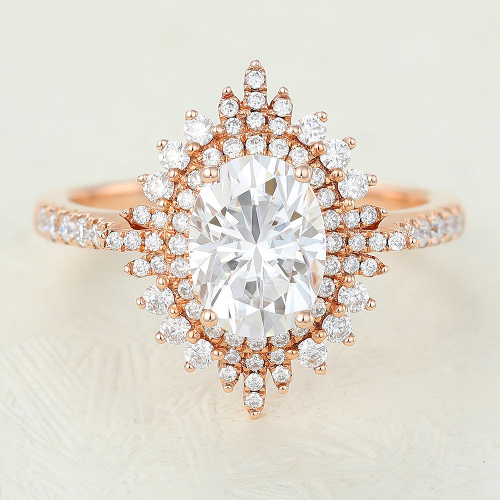 1.33 CT Oval Shaped Moissanite Engagement Ring In Cluster Design