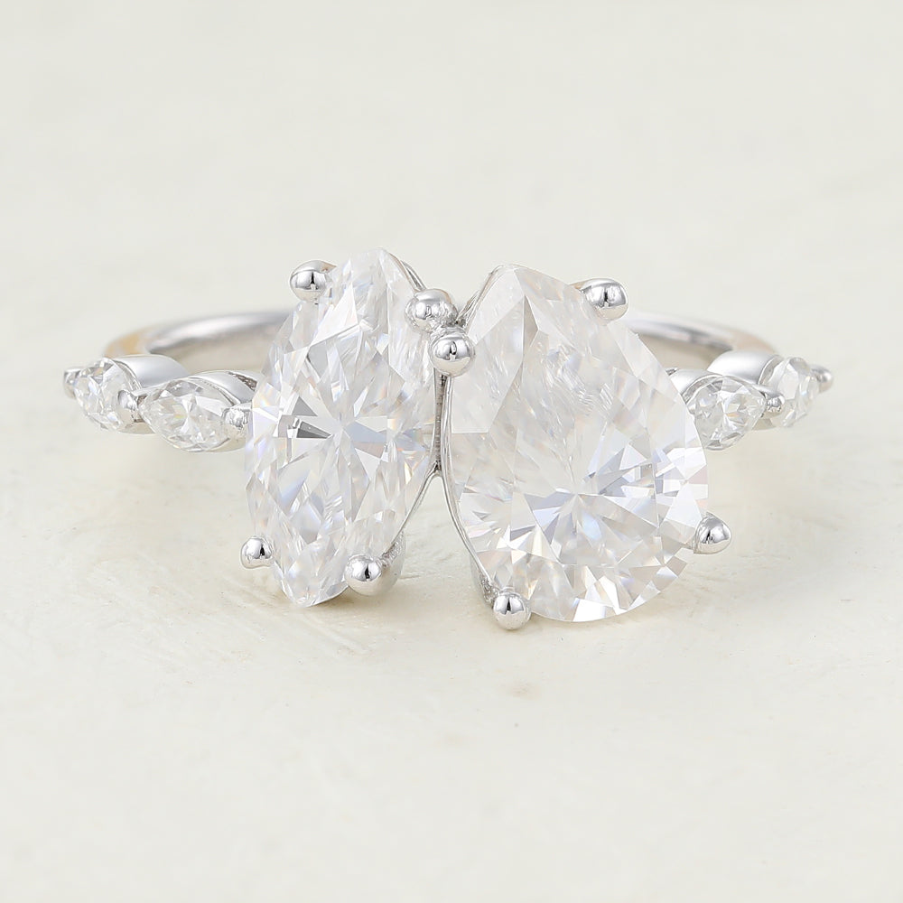 2.83 CT Pear & Marquise Shaped Moissanite Ring In Two Stone Design