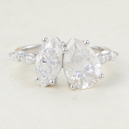 2.83 CT Pear & Marquise Shaped Moissanite Ring In Two Stone Design