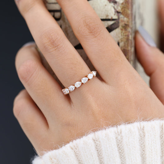 1.4 TCW Pear Half Eternity Moissanite Wedding Band