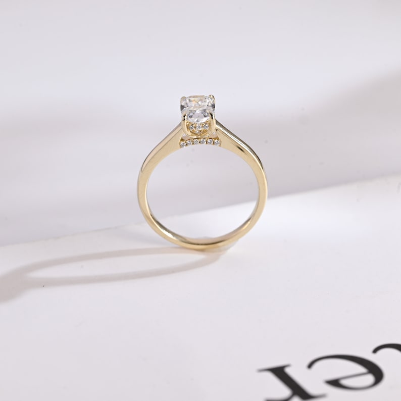 2.5 CT Elongated Cushion Hidden Halo Moissanite Engagement Ring