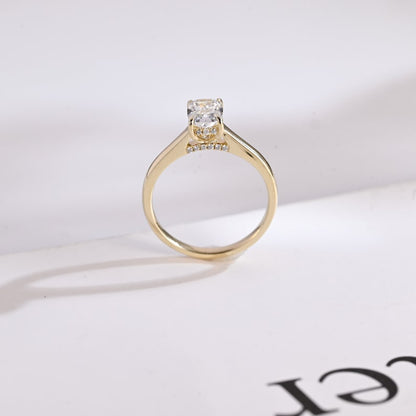 2.5 CT Elongated Cushion Hidden Halo Moissanite Engagement Ring