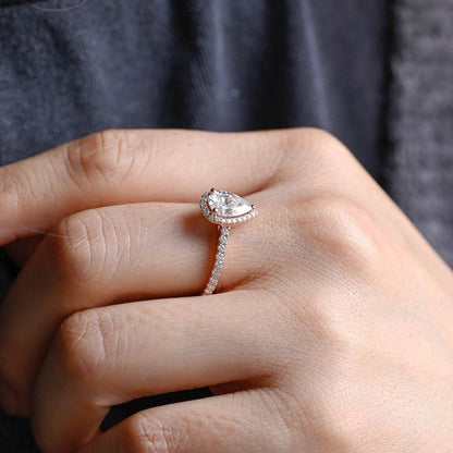 2.0 CT Pear Pave & Halo Moissanite Engagement Ring
