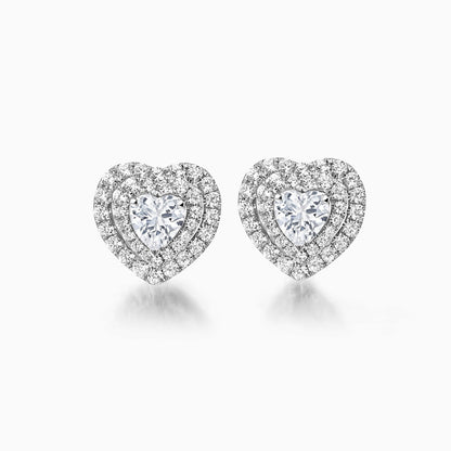 0.6 TCW Heart Cut Double Halo Stud Moissanite Earrings