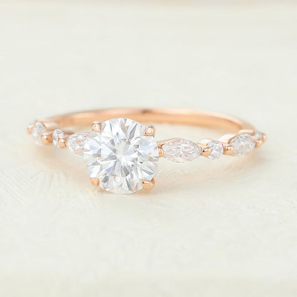 0.88 CT Round Shaped Moissanite Engagement Ring In Pave Design