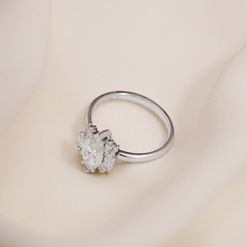 2.0 CT Marquise Cluster Moissanite Engagement Ring