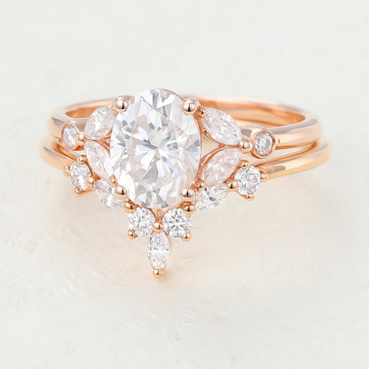 1.33 CT Oval Cluster Moissanite Bridal Set