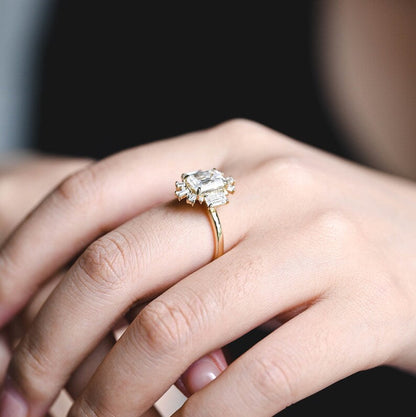 2.0 CT Emerald Cluster Moissanite Engagement Ring