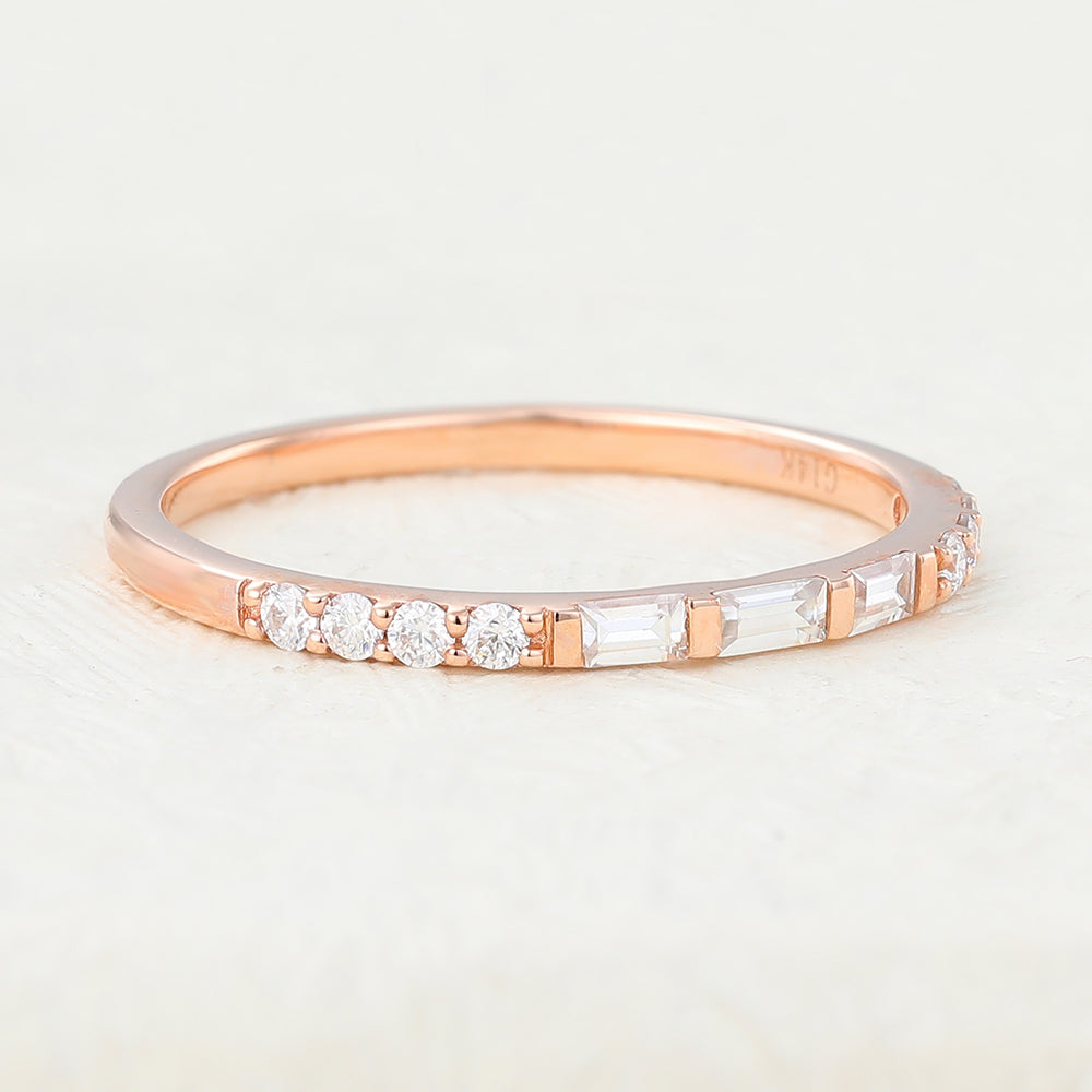 0.28 TCW Baguette & Round Half Eternity Moissanite Wedding Band