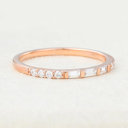 0.28 TCW Baguette & Round Half Eternity Moissanite Wedding Band